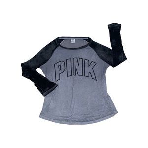 Pink Victoria's Secret Top Women's size M Long Sleeve Gray Black Sheer